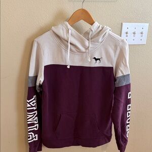 Victoria's Secret Maroon and Cream Colorblock Crewneck Hoodie